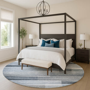 HomeRoots 8' X 10' Denim Blue & Ivory Striped Washable Area Rug - Stain Resistant, UV Protected & Stylish Design 717246
