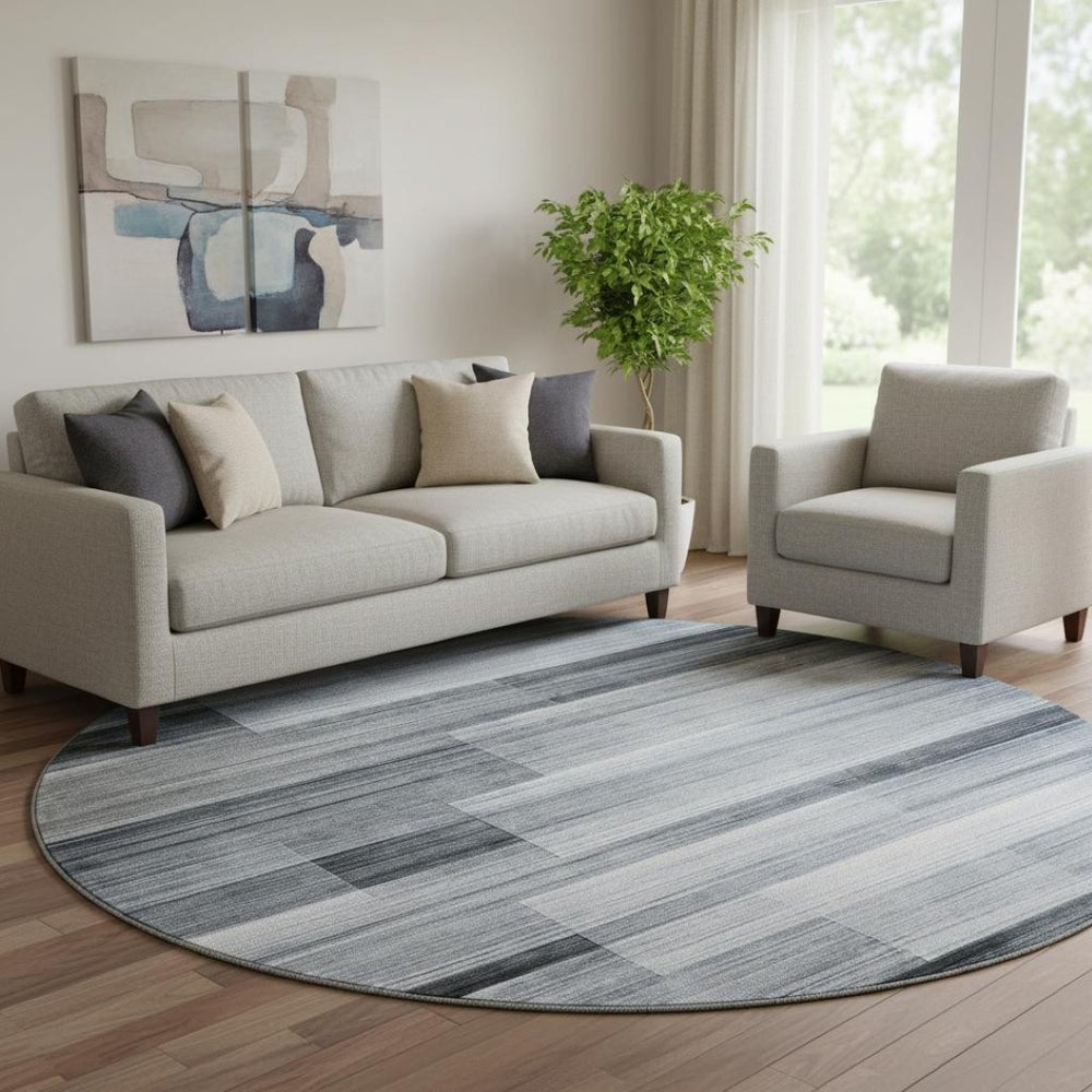 HomeRoots 8' X 10' Denim Blue & Ivory Striped Washable Area Rug - Stain Resistant, UV Protected & Stylish Design 717246