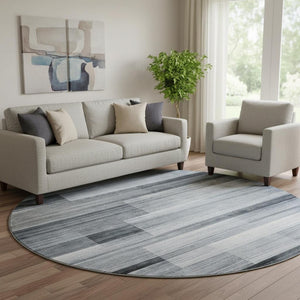 HomeRoots 8' X 10' Denim Blue & Ivory Striped Washable Area Rug - Stain Resistant, UV Protected & Stylish Design 717246