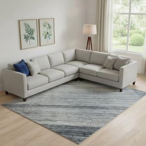 HomeRoots 9' X 12' Denim Blue & Ivory Striped Washable Area Rug with UV Protection for Busy Homes & Pets 717247