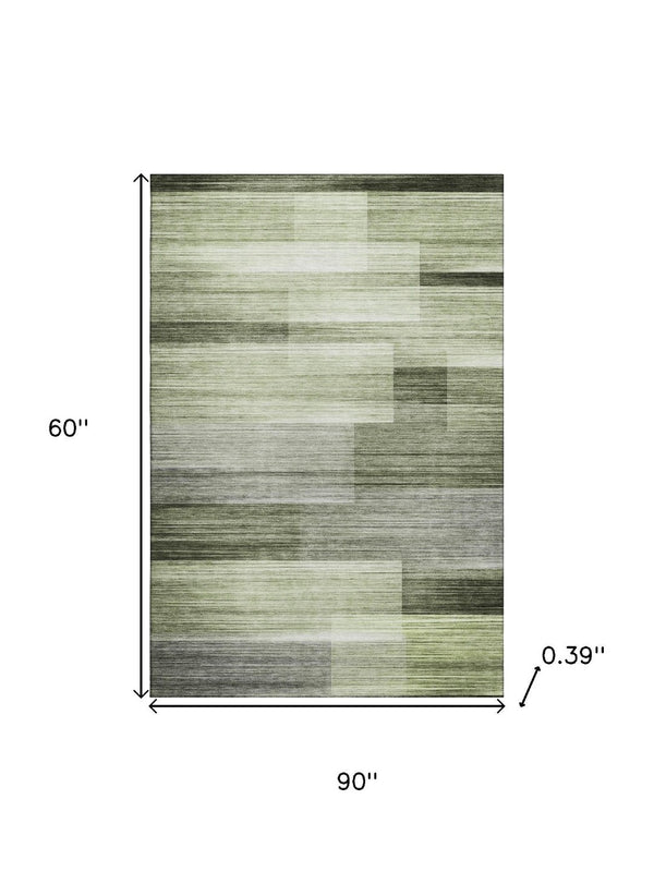 HomeRoots 8' Green And Ivory Striped Washable Round Rug – Durable UV-Protected Design for Homes with Kids & Pets 717251