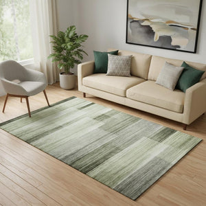 HomeRoots 8' Green And Ivory Striped Washable Round Rug – Durable UV-Protected Design for Homes with Kids & Pets 717251