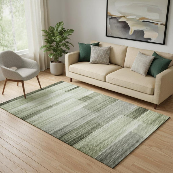 HomeRoots 8' Green And Ivory Striped Washable Round Rug – Durable UV-Protected Design for Homes with Kids & Pets 717251