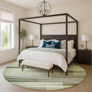 HomeRoots 8' X 10' Green And Ivory Striped Washable Area Rug - Durable, Stain Resistant, UV Protected, Family Friendly 717252