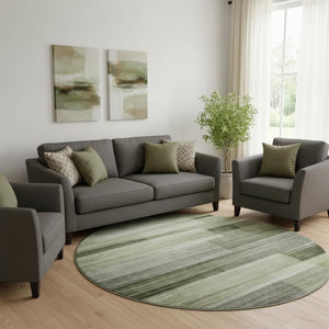 HomeRoots 8' X 10' Green And Ivory Striped Washable Area Rug - Durable, Stain Resistant, UV Protected, Family Friendly 717252