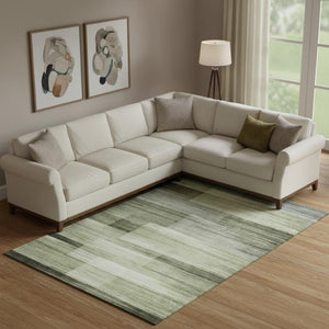 HomeRoots 9' X 12' Green And Ivory Striped Area Rug - UV Protected, Washable, Stain Resistant for Family Homes 717253