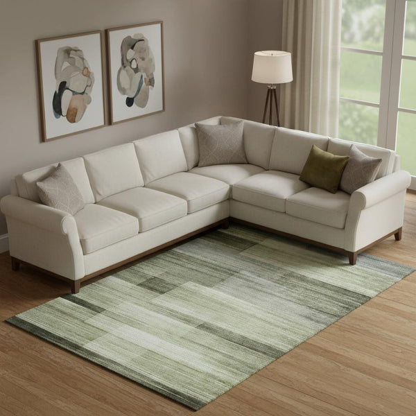HomeRoots 9' X 12' Green And Ivory Striped Area Rug - UV Protected, Washable, Stain Resistant for Family Homes 717253
