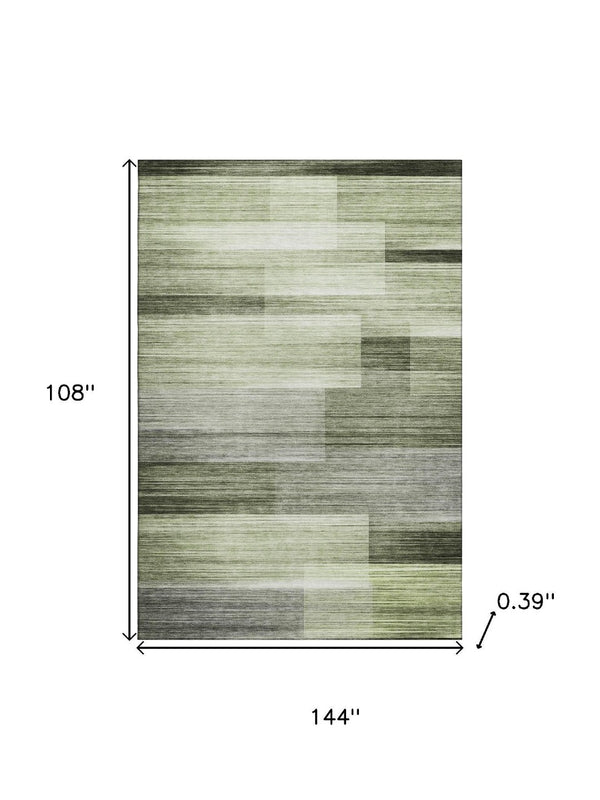 HomeRoots 10' Green and Ivory Striped Area Rug – Washable, UV Protected, Stain Resistant for Easy Care & Style 717254