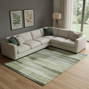 HomeRoots 10' Green and Ivory Striped Area Rug – Washable, UV Protected, Stain Resistant for Easy Care & Style 717254