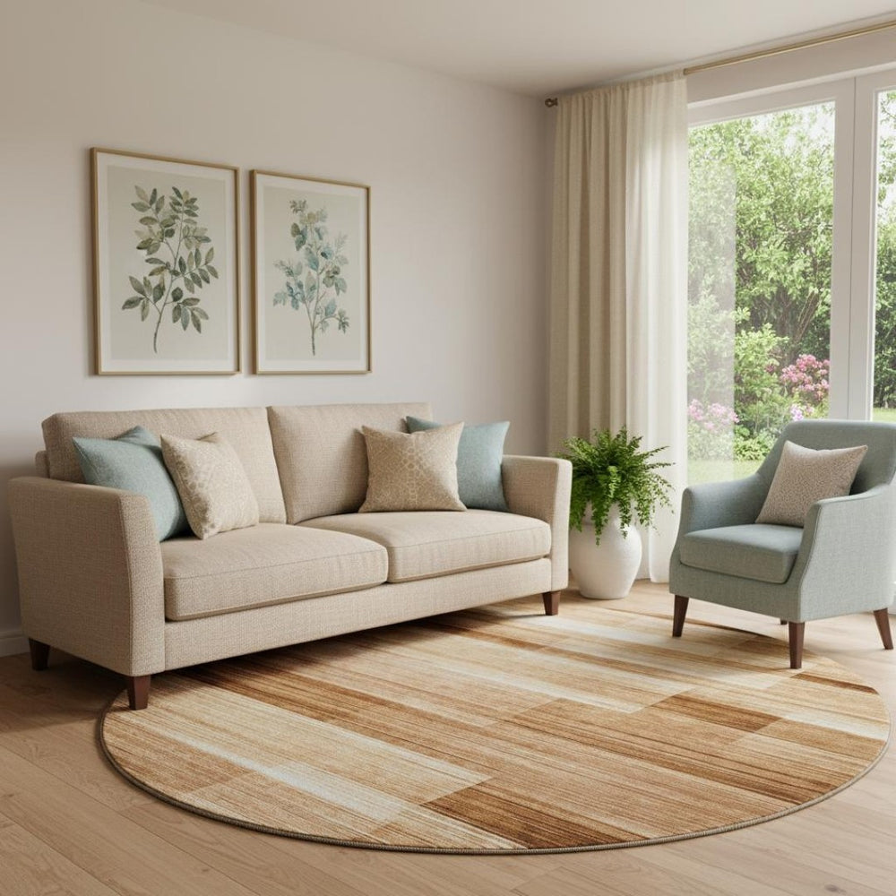 HomeRoots 8' X 10' Durable Rust and Ivory Striped Washable Area Rug with UV Protection for Active Homes 717258