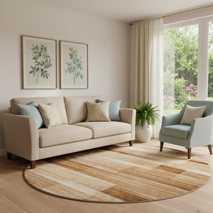 HomeRoots 8' X 10' Durable Rust and Ivory Striped Washable Area Rug with UV Protection for Active Homes 717258