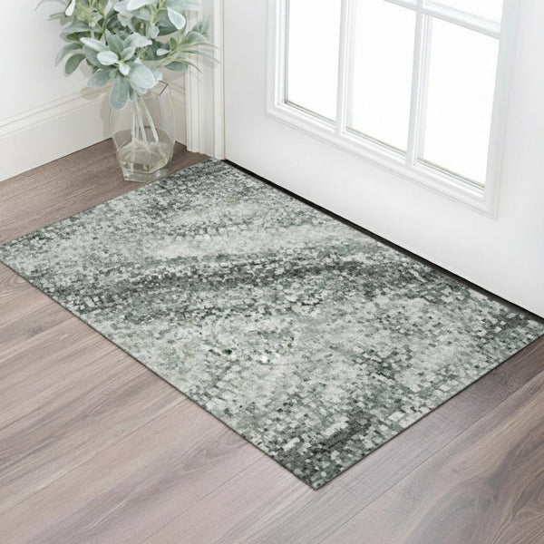 HomeRoots 5' X 8' Stylish Teal and Ivory Striped Area Rug - Washable, UV-Resistant, Durable for High Traffic Use 717262