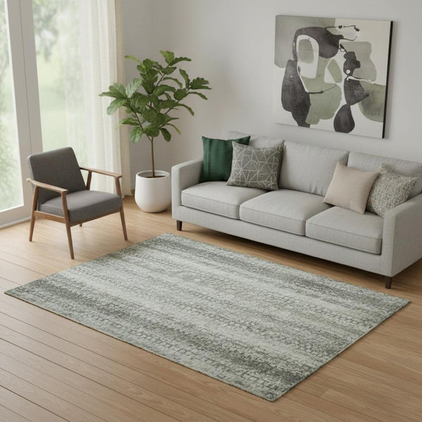 HomeRoots 8' Teal and Ivory Striped Washable Round Rug with UV Protection for Stylish, Family-Friendly Spaces 717263