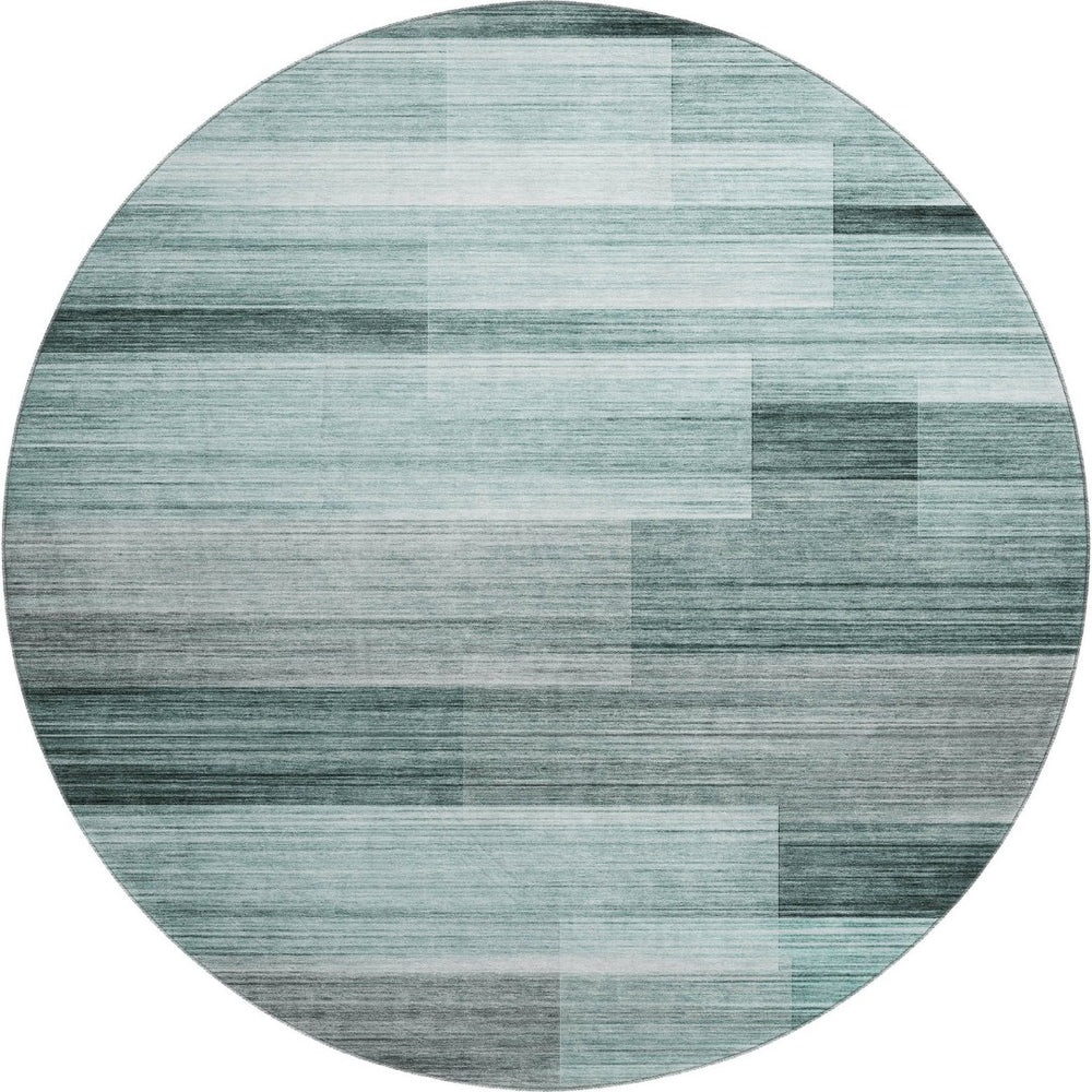 HomeRoots 8' X 10' Striped Teal and Ivory Area Rug - Washable, UV Protected, Stain Resistant for Busy Homes! 717264