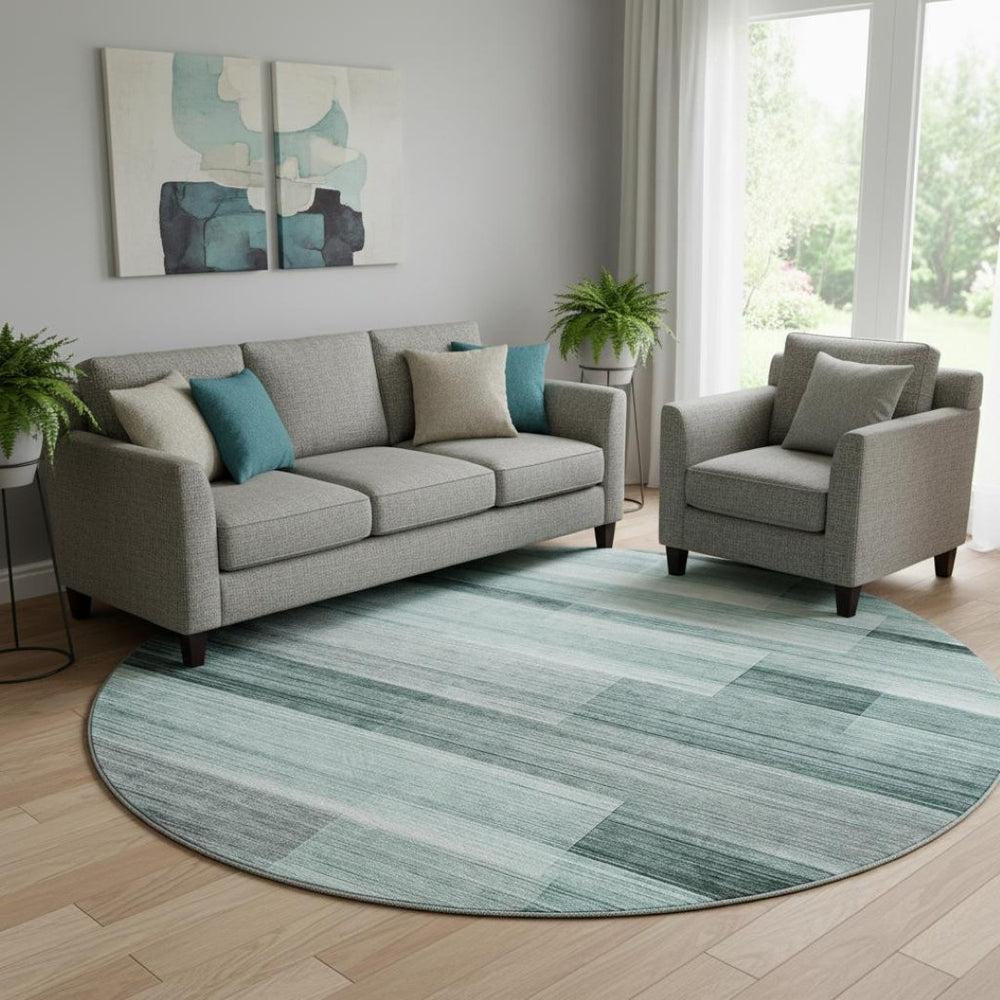 HomeRoots 8' X 10' Striped Teal and Ivory Area Rug - Washable, UV Protected, Stain Resistant for Busy Homes! 717264