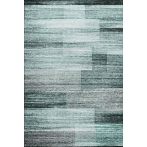 HomeRoots 9' X 12' Stylish Teal & Ivory Striped Washable Area Rug with UV Protection for Everyday Use 717265