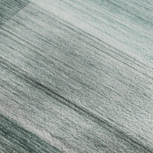 HomeRoots 9' X 12' Stylish Teal & Ivory Striped Washable Area Rug with UV Protection for Everyday Use 717265