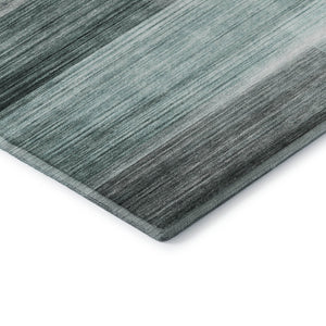 HomeRoots 9' X 12' Stylish Teal & Ivory Striped Washable Area Rug with UV Protection for Everyday Use 717265