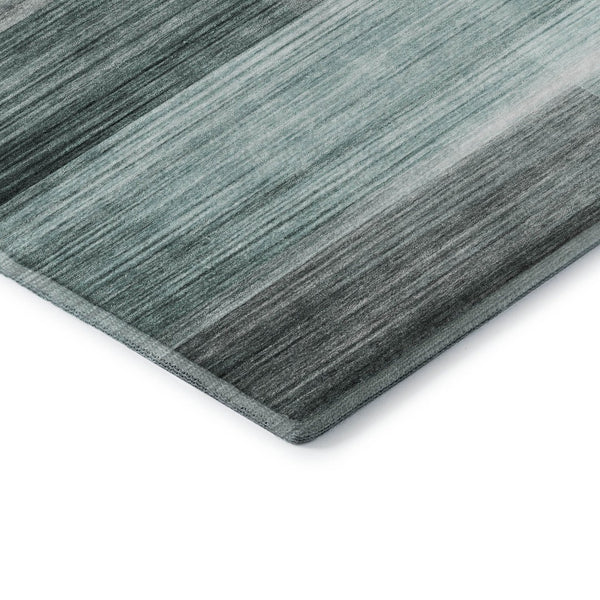 HomeRoots 9' X 12' Stylish Teal & Ivory Striped Washable Area Rug with UV Protection for Everyday Use 717265
