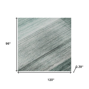 HomeRoots 9' X 12' Stylish Teal & Ivory Striped Washable Area Rug with UV Protection for Everyday Use 717265