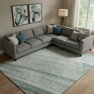 HomeRoots 9' X 12' Stylish Teal & Ivory Striped Washable Area Rug with UV Protection for Everyday Use 717265