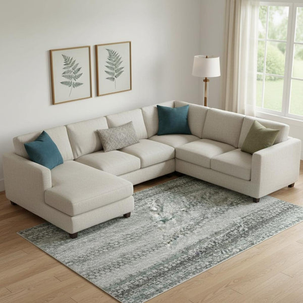 HomeRoots 10' X 14' Teal and Ivory Striped Area Rug – Durable, Washable, UV Protected for Indoor & Outdoor Use 717266