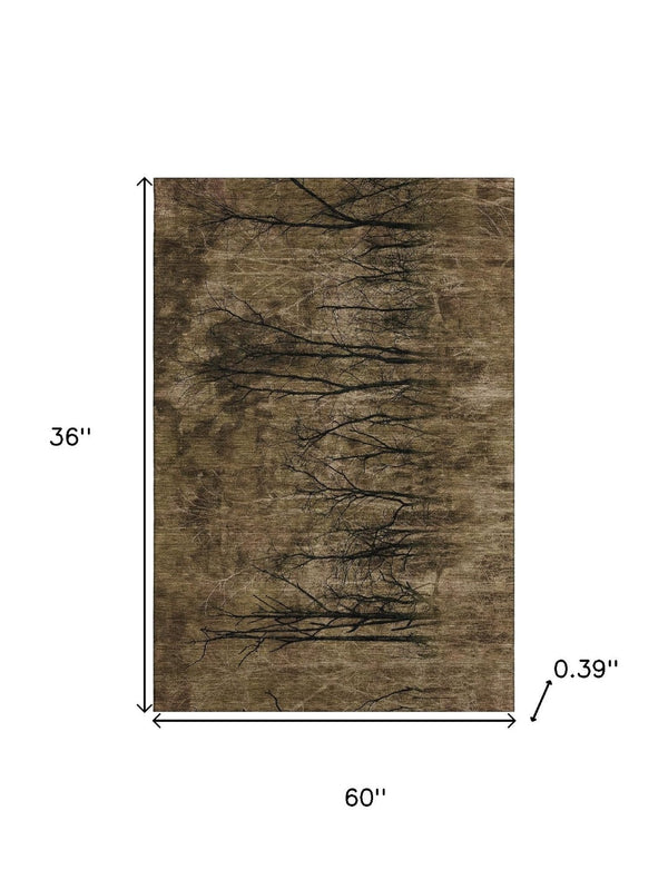HomeRoots 5' X 8' Brown & Charcoal Floral Area Rug – Washable, UV-Protected, Perfect for High-Traffic Homes! 717268