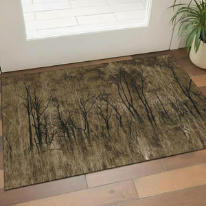 HomeRoots 5' X 8' Brown & Charcoal Floral Area Rug – Washable, UV-Protected, Perfect for High-Traffic Homes! 717268