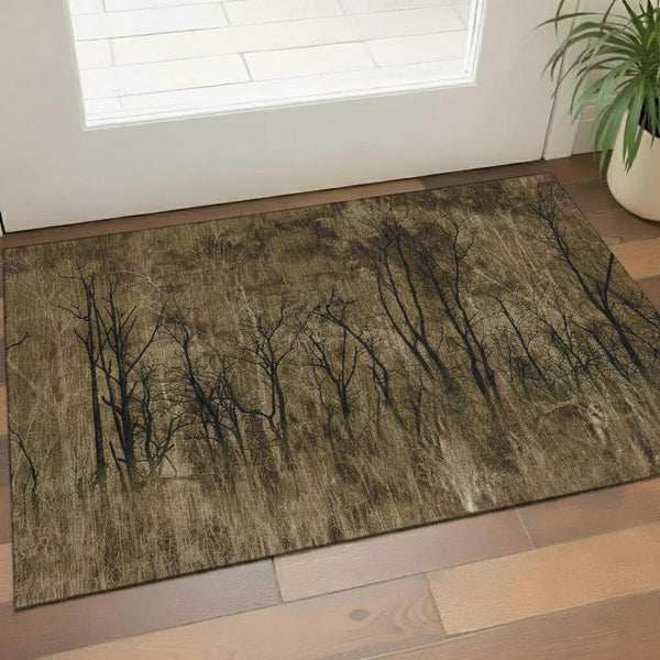 HomeRoots 5' X 8' Brown & Charcoal Floral Area Rug – Washable, UV-Protected, Perfect for High-Traffic Homes! 717268