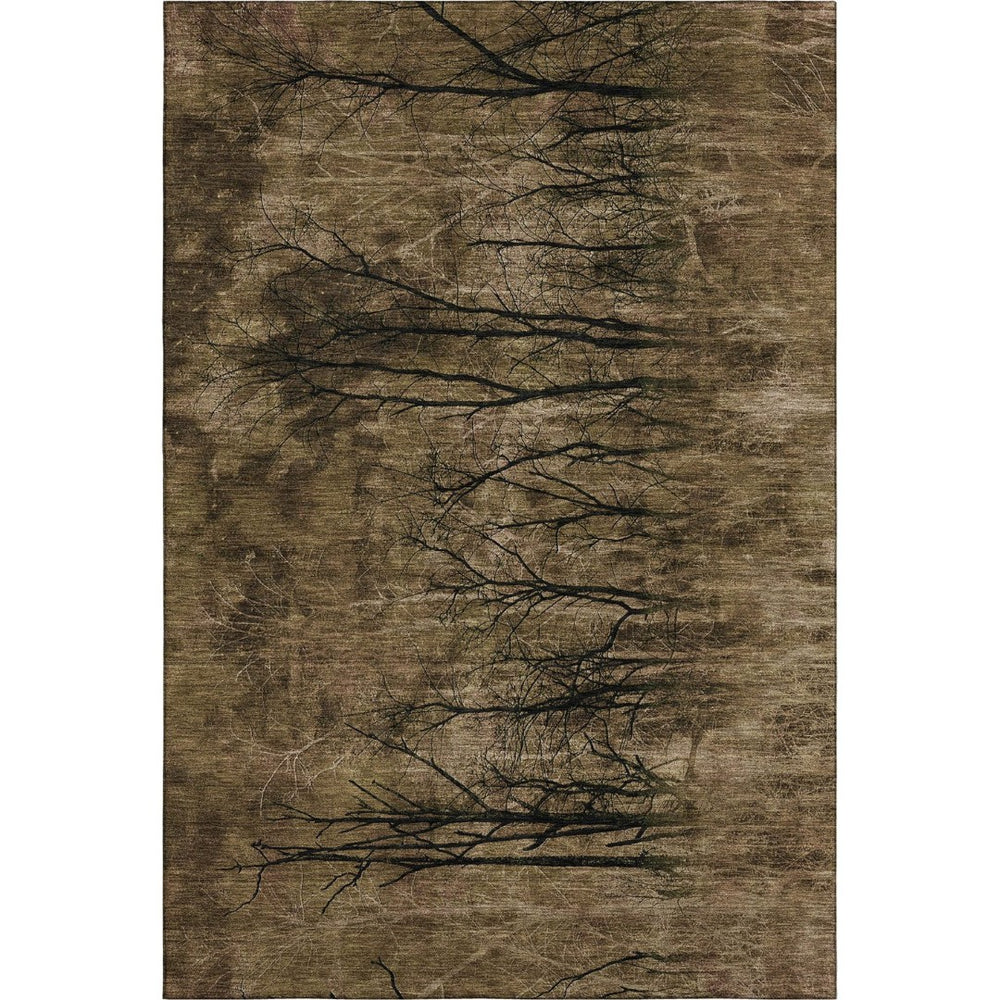 HomeRoots 8' Brown & Charcoal Floral Washable Round Rug - UV Protected, Stain-Resistant, Pet-Friendly Decor 717269