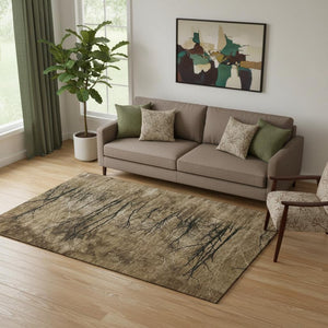 HomeRoots 8' Brown & Charcoal Floral Washable Round Rug - UV Protected, Stain-Resistant, Pet-Friendly Decor 717269