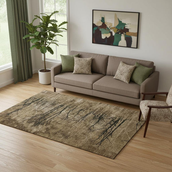 HomeRoots 8' Brown & Charcoal Floral Washable Round Rug - UV Protected, Stain-Resistant, Pet-Friendly Decor 717269