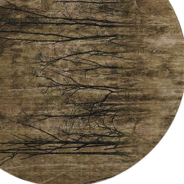 HomeRoots 8' X 10' Brown And Charcoal Floral Area Rug - Durable, Washable, UV Protected, Pet-Friendly Comfort 717270