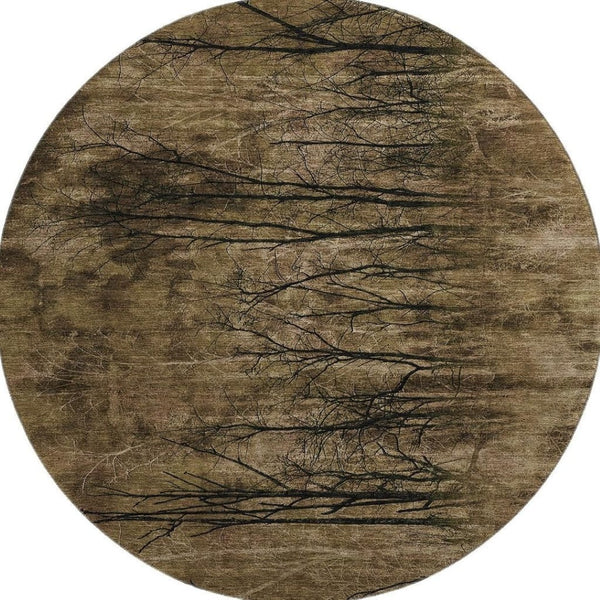 HomeRoots 8' X 10' Brown And Charcoal Floral Area Rug - Durable, Washable, UV Protected, Pet-Friendly Comfort 717270