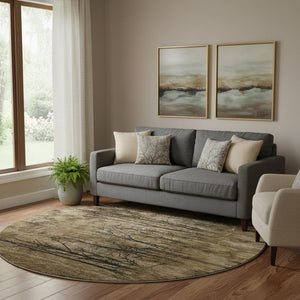 HomeRoots 8' X 10' Brown And Charcoal Floral Area Rug - Durable, Washable, UV Protected, Pet-Friendly Comfort 717270