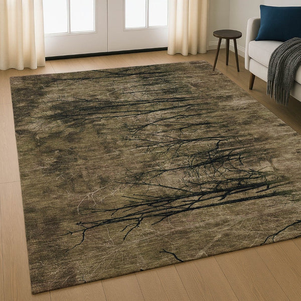 HomeRoots 9' X 12' Elegant Brown and Charcoal Floral Area Rug – Machine Washable, UV Protected, Stain Resistant 717271