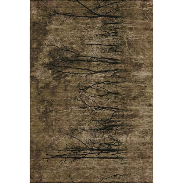 HomeRoots 9' X 12' Elegant Brown and Charcoal Floral Area Rug – Machine Washable, UV Protected, Stain Resistant 717271