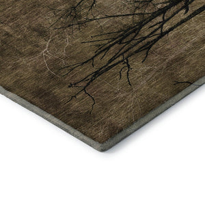 HomeRoots 9' X 12' Elegant Brown and Charcoal Floral Area Rug – Machine Washable, UV Protected, Stain Resistant 717271