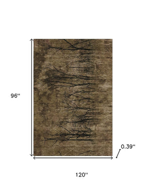HomeRoots 9' X 12' Elegant Brown and Charcoal Floral Area Rug – Machine Washable, UV Protected, Stain Resistant 717271