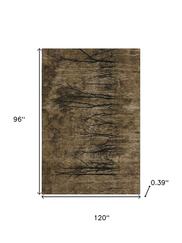 HomeRoots 9' X 12' Elegant Brown and Charcoal Floral Area Rug – Machine Washable, UV Protected, Stain Resistant 717271