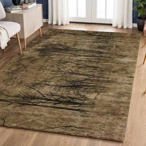 HomeRoots 9' X 12' Elegant Brown and Charcoal Floral Area Rug – Machine Washable, UV Protected, Stain Resistant 717271