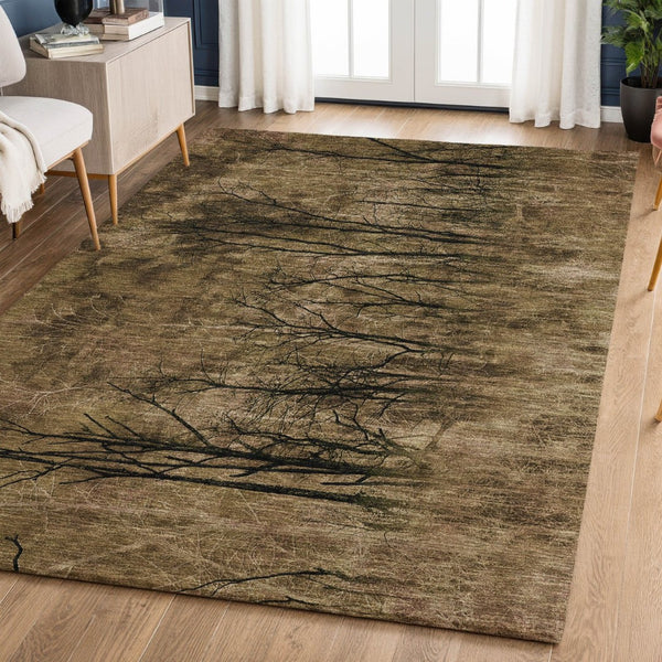 HomeRoots 9' X 12' Elegant Brown and Charcoal Floral Area Rug – Machine Washable, UV Protected, Stain Resistant 717271