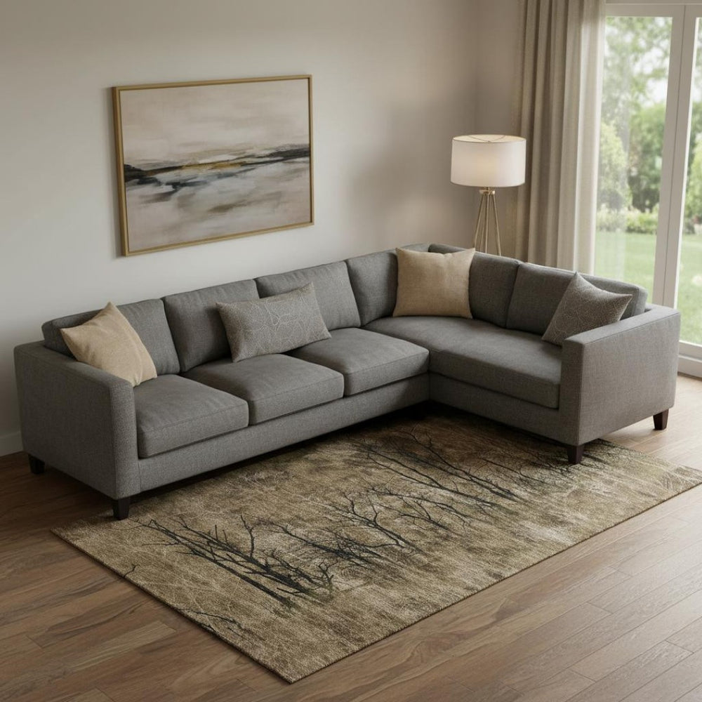 HomeRoots 9' X 12' Elegant Brown and Charcoal Floral Area Rug – Machine Washable, UV Protected, Stain Resistant 717271