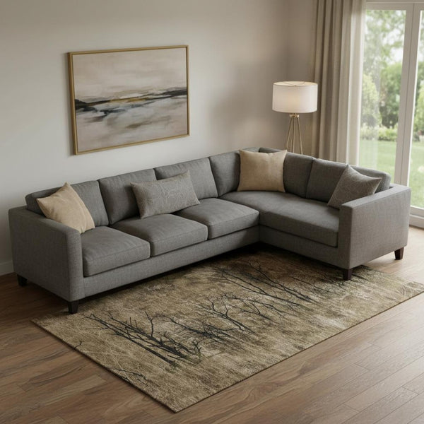 HomeRoots 9' X 12' Elegant Brown and Charcoal Floral Area Rug – Machine Washable, UV Protected, Stain Resistant 717271