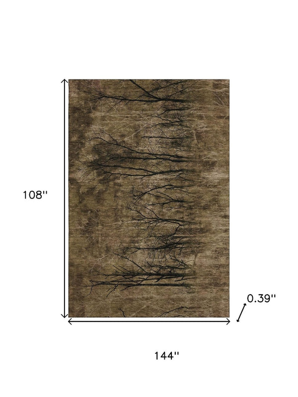HomeRoots 10' Brown & Charcoal Floral Area Rug - Washable, Stain Resistant, UV Protected for High-Traffic Spaces 717272