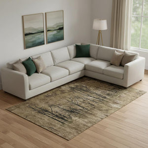 HomeRoots 10' Brown & Charcoal Floral Area Rug - Washable, Stain Resistant, UV Protected for High-Traffic Spaces 717272