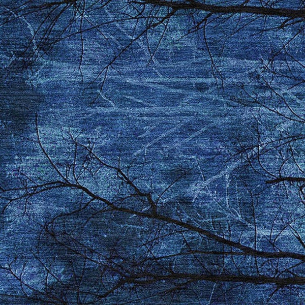 HomeRoots 5' Blue and Charcoal Floral Washable Area Rug - Durable, UV Resistant, Non-Slip for Indoor & Outdoor Use 717274
