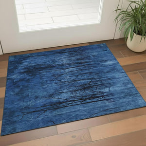 HomeRoots 5' Blue and Charcoal Floral Washable Area Rug - Durable, UV Resistant, Non-Slip for Indoor & Outdoor Use 717274