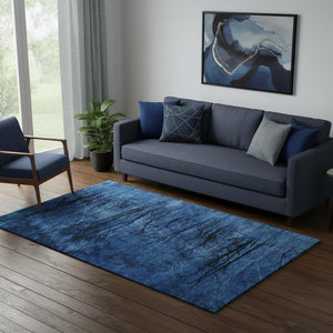 HomeRoots 8' Blue And Charcoal Floral Washable Round Rug - Durable, UV-Protected & Pet-Friendly Home Accent 717275
