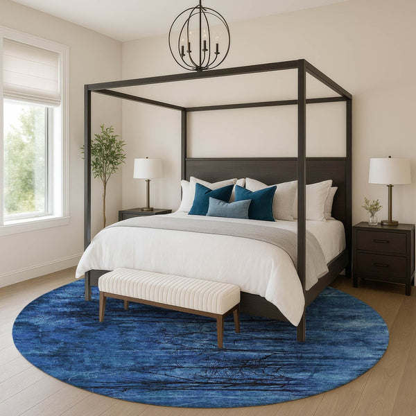 HomeRoots 8' X 10' Blue Charcoal Floral Area Rug - Washable, UV-Protected, Stain-Resistant for Busy Homes 717276